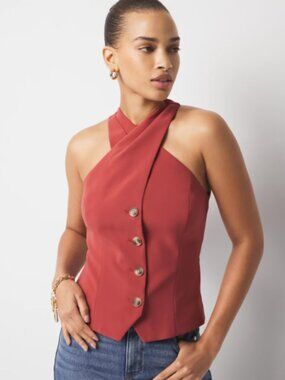 NWT White HOuse Black Market Crossover Halter Vest Sienna Size 8